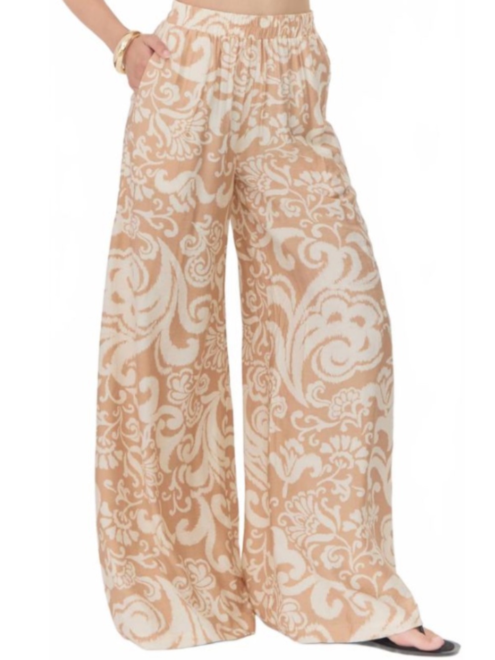 Cream and Chestnut Floral Pants/Top Set - Picture 4 of 4